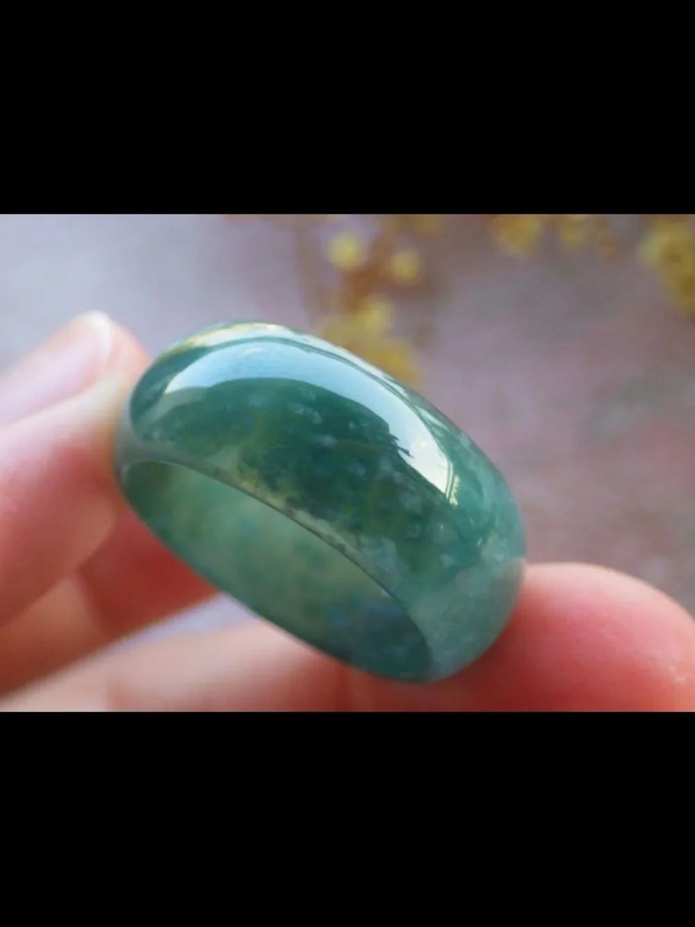 Certificate Jadeite Jewelry Jade luck happiness joyful Green Thick Ring Size9.5